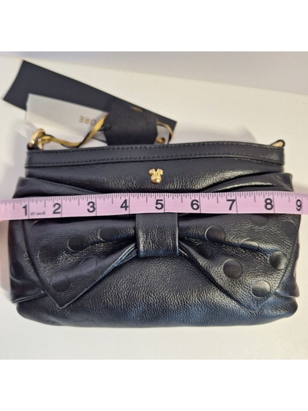 Disney Store Black Minnie Mouse Polka Dot Bow Leather Gold Accents Dust Bag - Picture 3 of 10